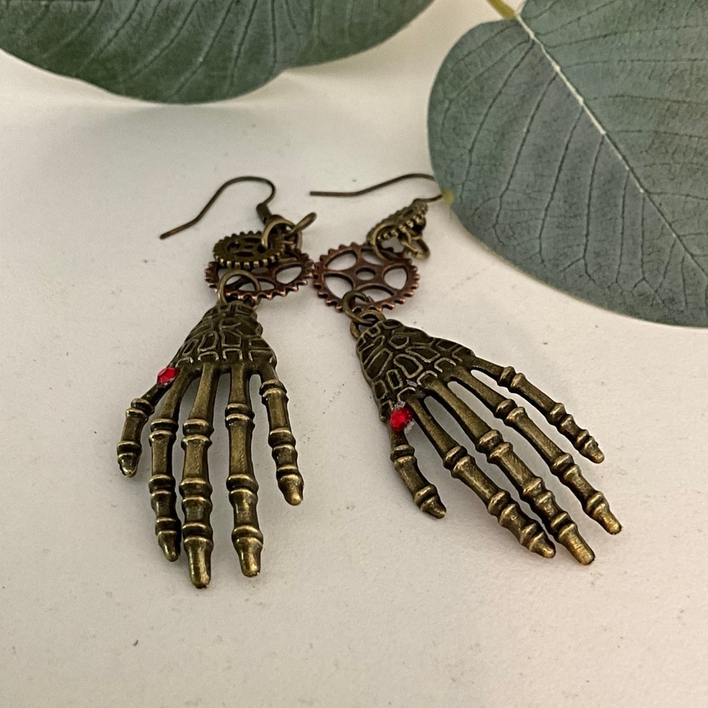 Antique Gold Skeleton Hand Earrings